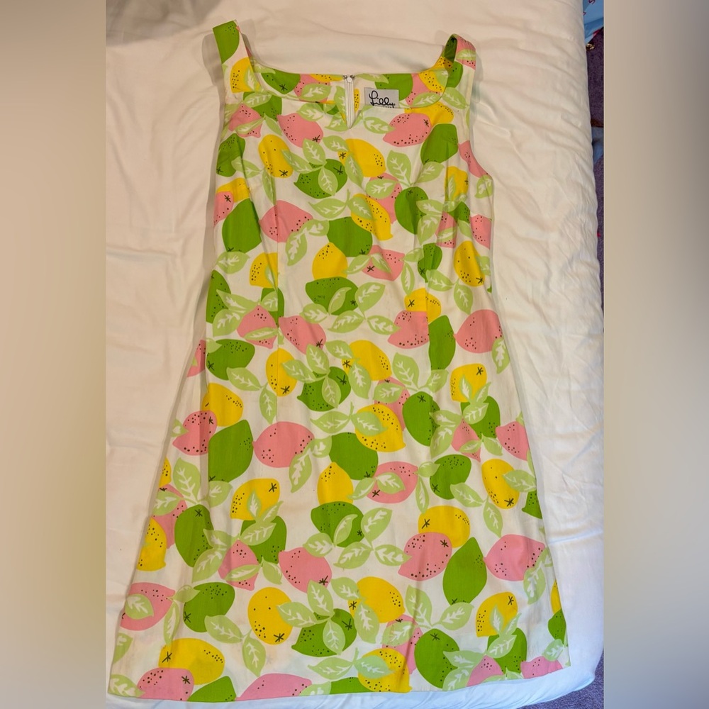 Vintage Lilly Pulitzer Lemon & Lime Shift Dress White Label Size 10